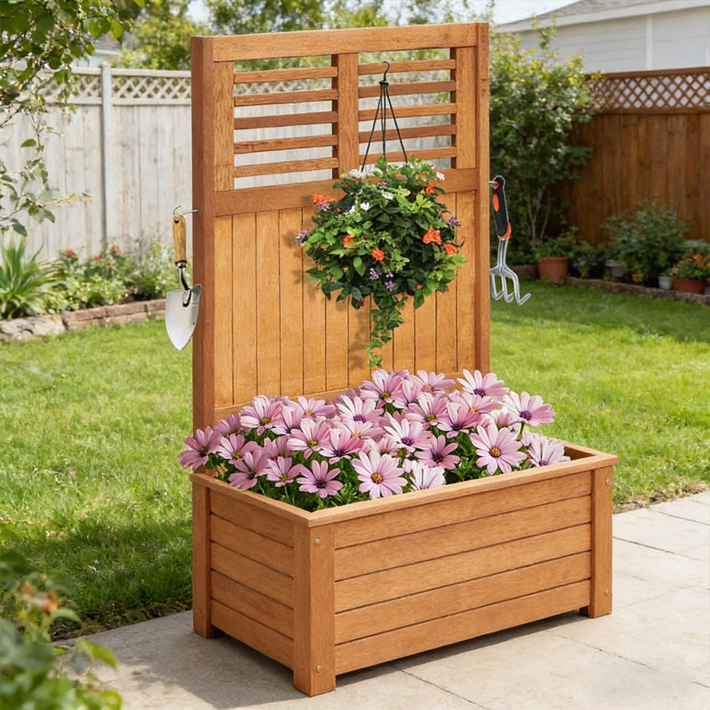 Wooden Raised Garden Bed With Privacy Screen For Outdoor Spaces_voghion.com